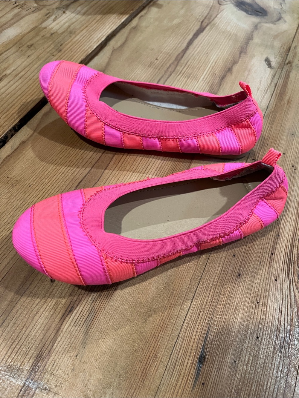 Girls Pink & Coral Striped Slip-On Ballet Flats